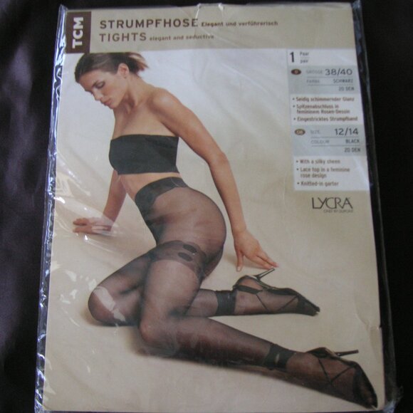 TCM Vintage Pantyhose. Made in Germany Black Sz 38/40 or 2 Eur Union. 20 Den NEW - Picture 1 of 6